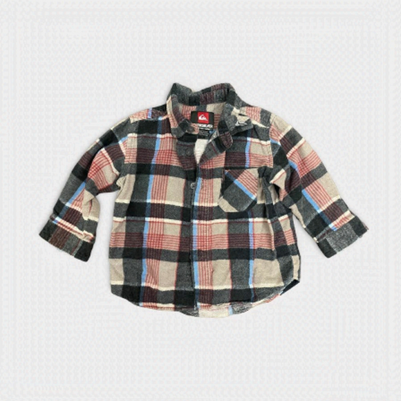𝅺QUICKSILVER| Baby's Red, Gray, and Black Plaid Flannel - Picture 1 of 3
